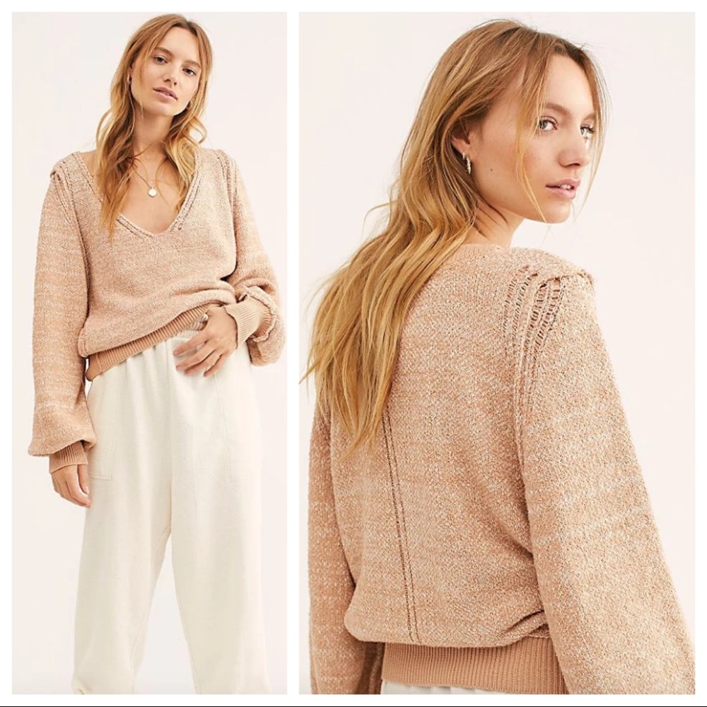 FREE PEOPLE BOHO PULLOVER V-NECK LUXE KNIT TOP A2C - Picture 8 of 12